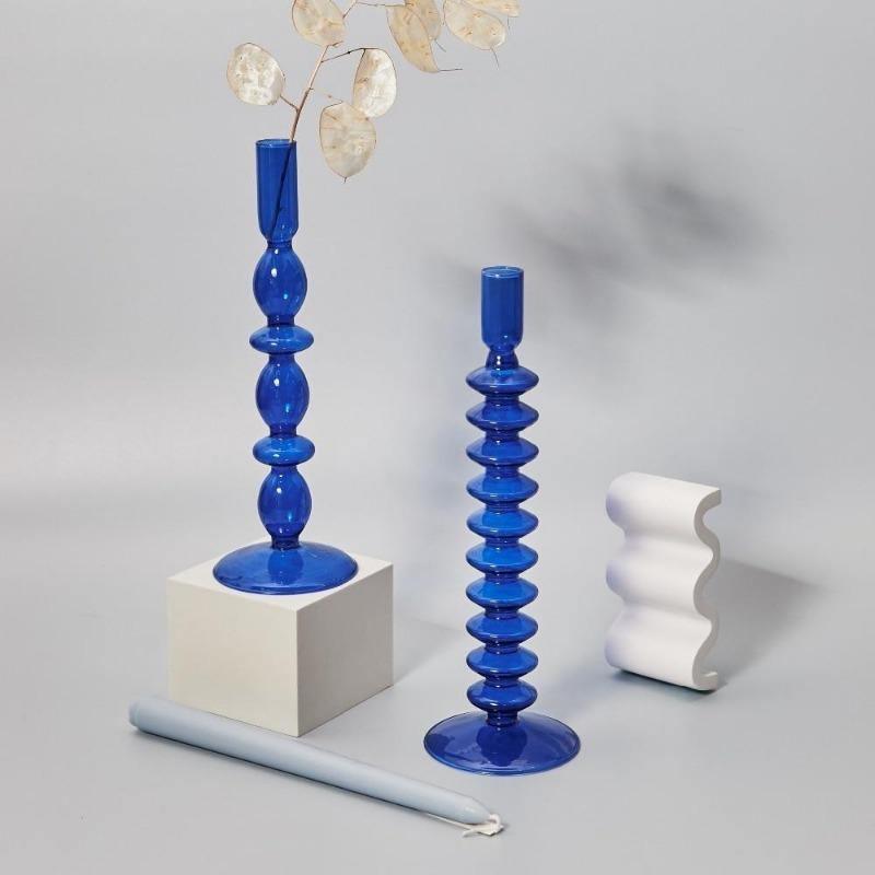Azure Taper Glass Candle Holders