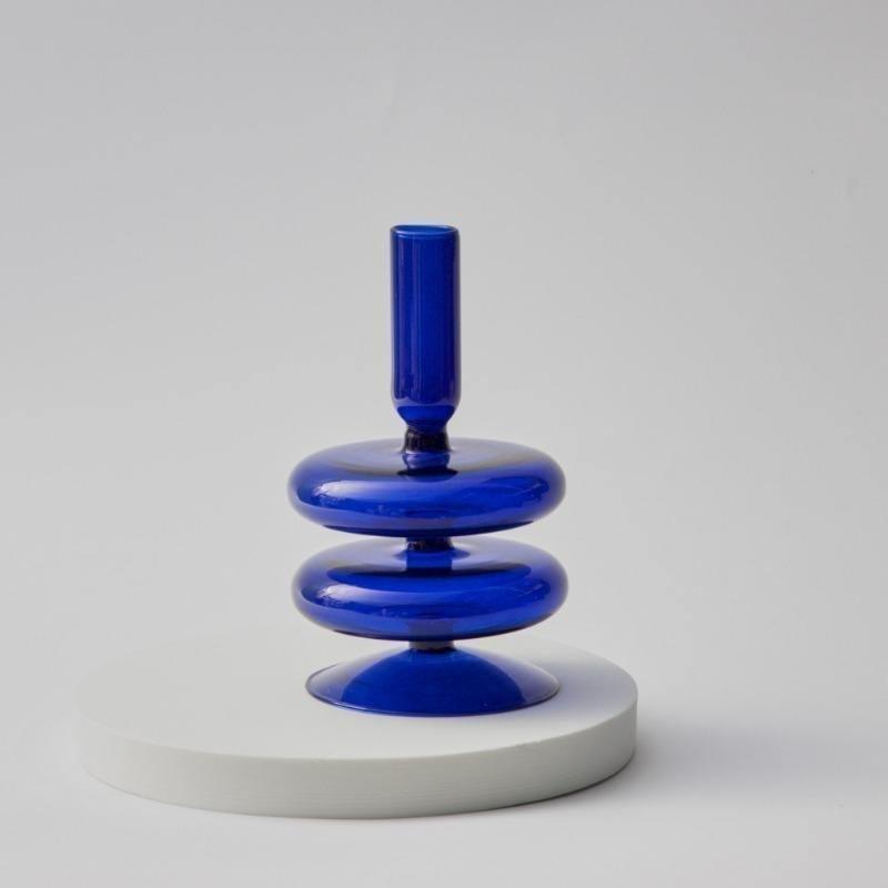 Azure Taper Glass Candle Holders